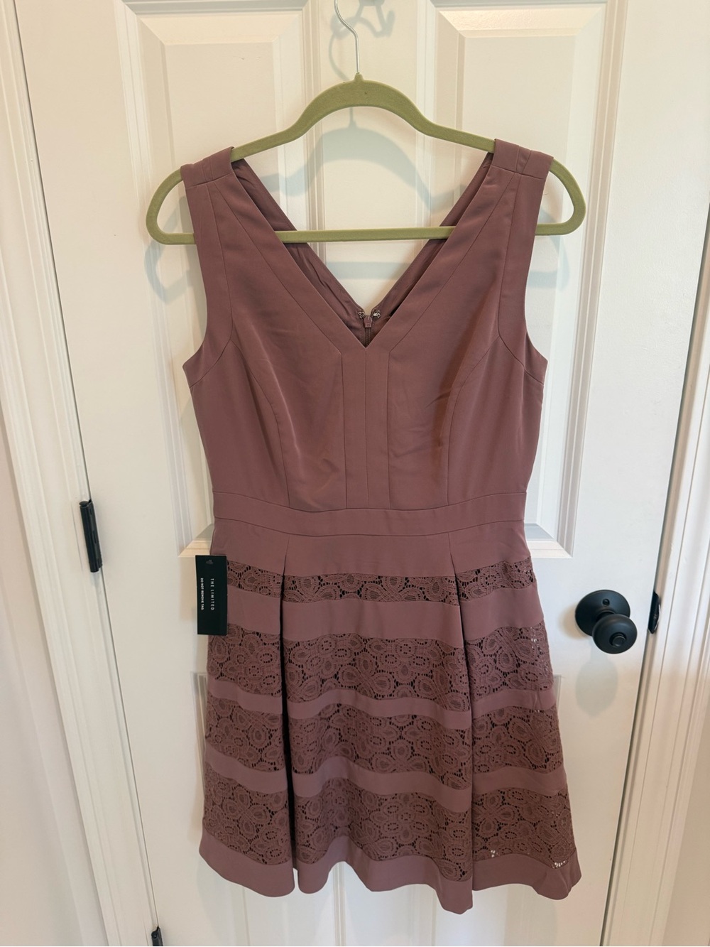 The Limited Sleeveless V-Neck A-Line Lace Panel Dress — Mauve
